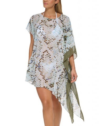 Women's Printed Asymmetrical Chiffon Caftan Swim Cover-Up Jumbo Multi Snake Splash Multi $40.48 Swimsuits