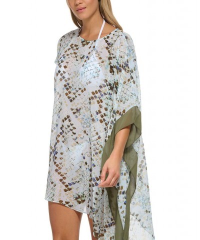 Women's Printed Asymmetrical Chiffon Caftan Swim Cover-Up Jumbo Multi Snake Splash Multi $40.48 Swimsuits