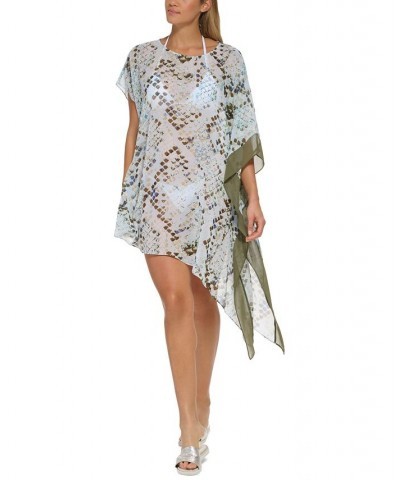 Women's Printed Asymmetrical Chiffon Caftan Swim Cover-Up Jumbo Multi Snake Splash Multi $40.48 Swimsuits