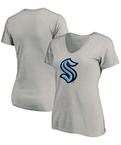 Women's Heather Gray Seattle Kraken Plus Size Primary Logo V-Neck T-shirt Heather Gray $19.35 Tops