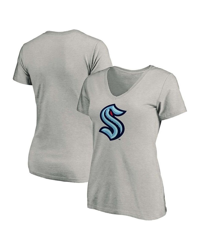 Women's Heather Gray Seattle Kraken Plus Size Primary Logo V-Neck T-shirt Heather Gray $19.35 Tops