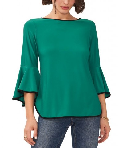 Petite Contrast-Trim Bell-Sleeve Top Emerald $20.47 Tops