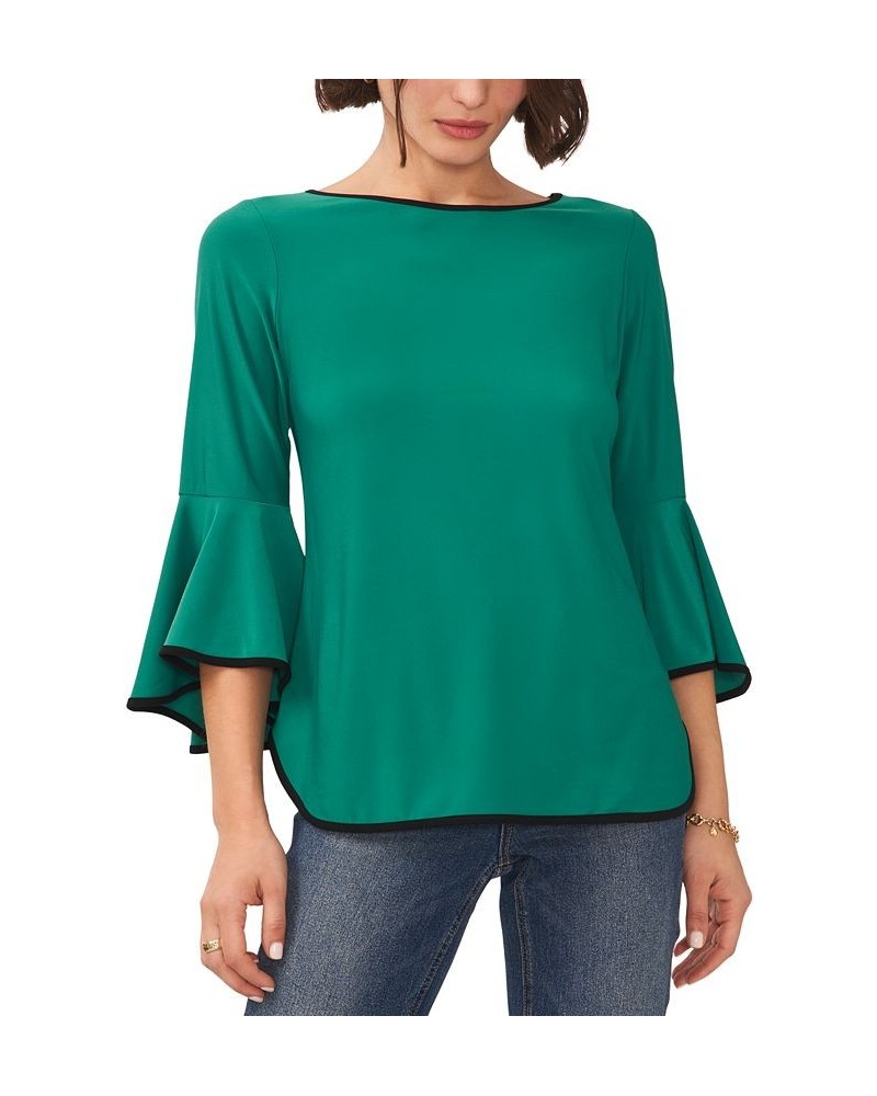 Petite Contrast-Trim Bell-Sleeve Top Emerald $20.47 Tops