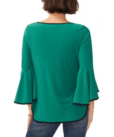 Petite Contrast-Trim Bell-Sleeve Top Emerald $20.47 Tops