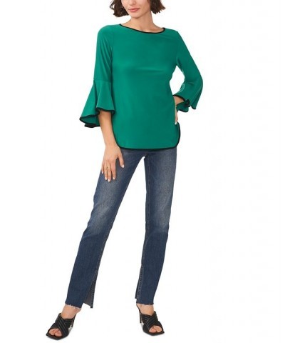 Petite Contrast-Trim Bell-Sleeve Top Emerald $20.47 Tops