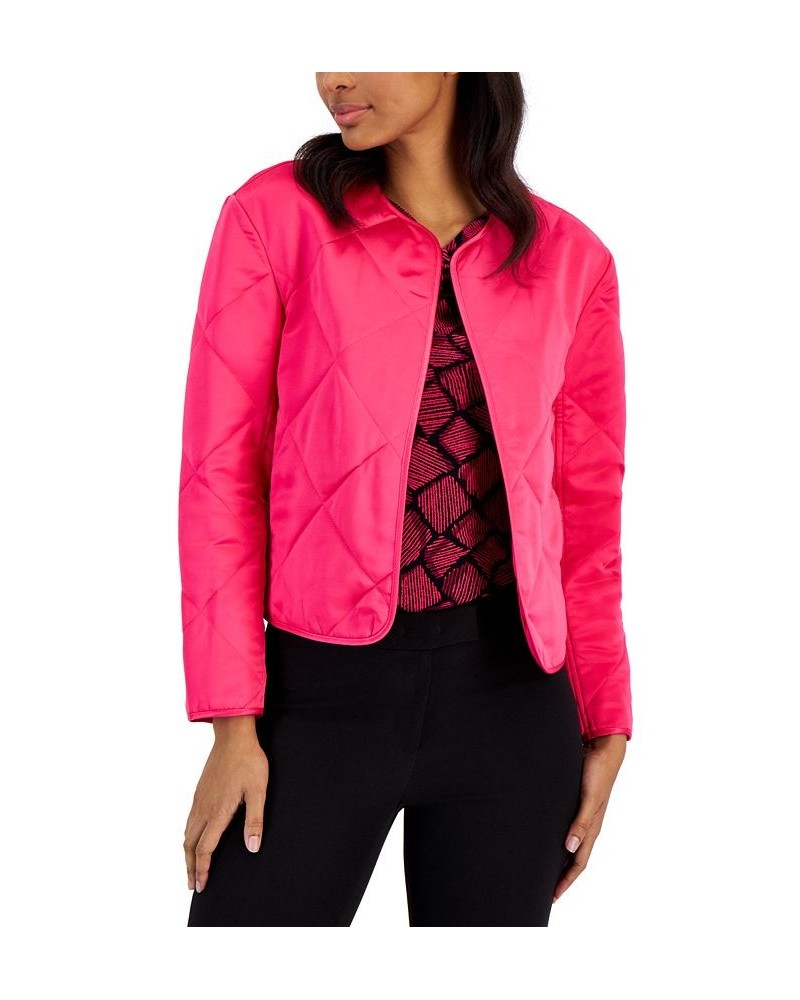 Women's Diamond-Quilted Collarless Jacket Amaranth $37.36 Jackets