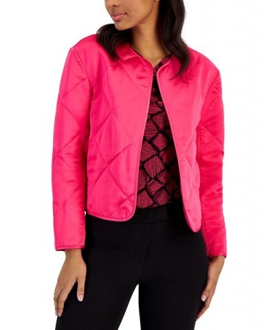 Women's Diamond-Quilted Collarless Jacket Amaranth $37.36 Jackets