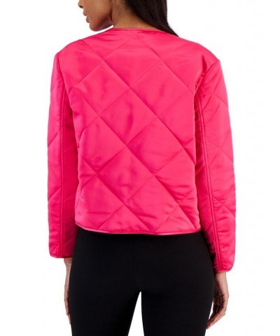 Women's Diamond-Quilted Collarless Jacket Amaranth $37.36 Jackets