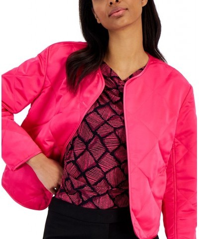 Women's Diamond-Quilted Collarless Jacket Amaranth $37.36 Jackets