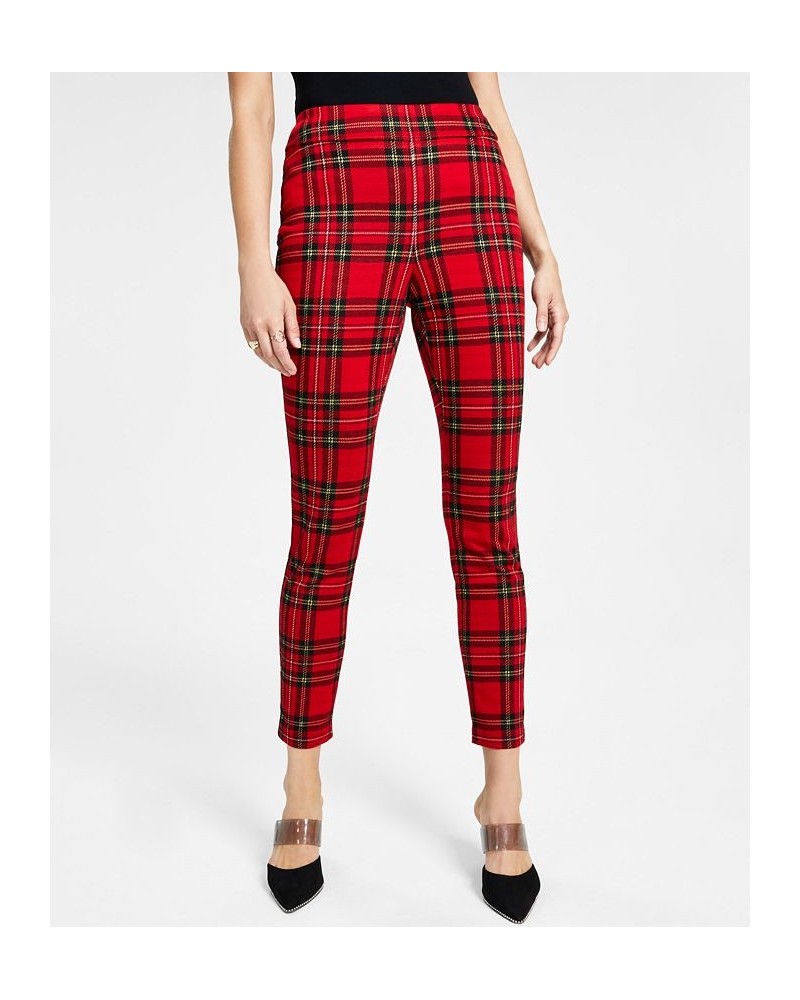 Women's Plaid High Rise Pull-On Leggings Red $17.87 Pants