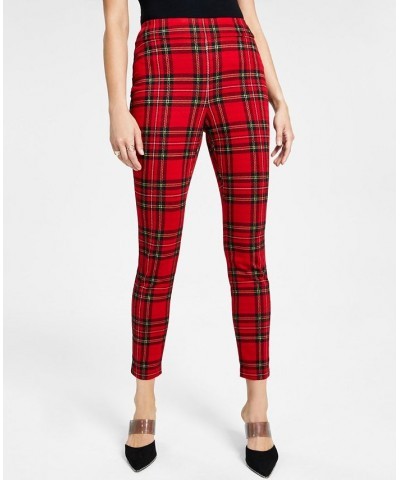 Women's Plaid High Rise Pull-On Leggings Red $17.87 Pants