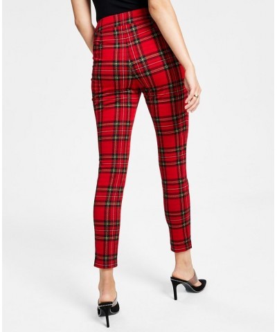 Women's Plaid High Rise Pull-On Leggings Red $17.87 Pants