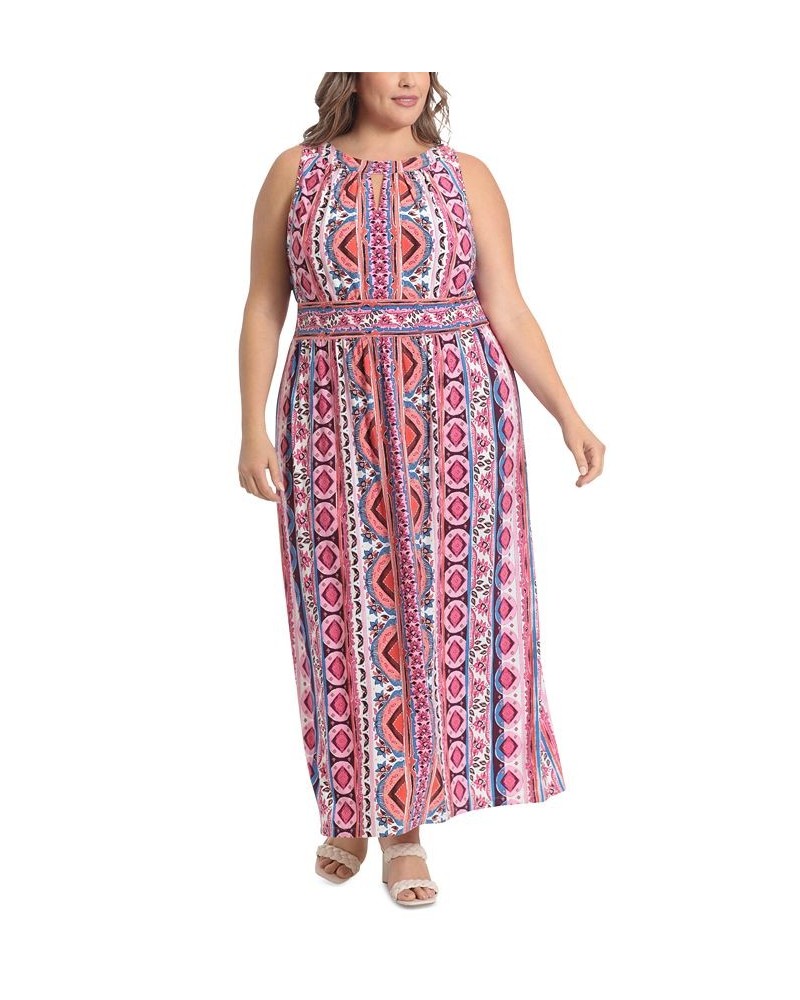 Plus Size Halter Keyhole Printed Maxi Dress Pink $41.42 Dresses