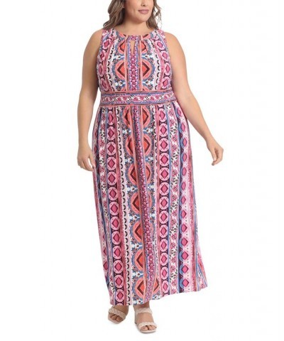 Plus Size Halter Keyhole Printed Maxi Dress Pink $41.42 Dresses