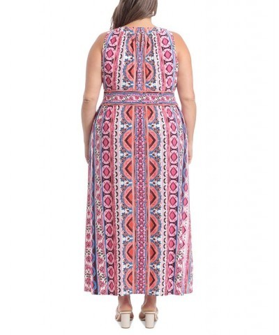 Plus Size Halter Keyhole Printed Maxi Dress Pink $41.42 Dresses