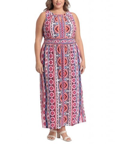 Plus Size Halter Keyhole Printed Maxi Dress Pink $41.42 Dresses