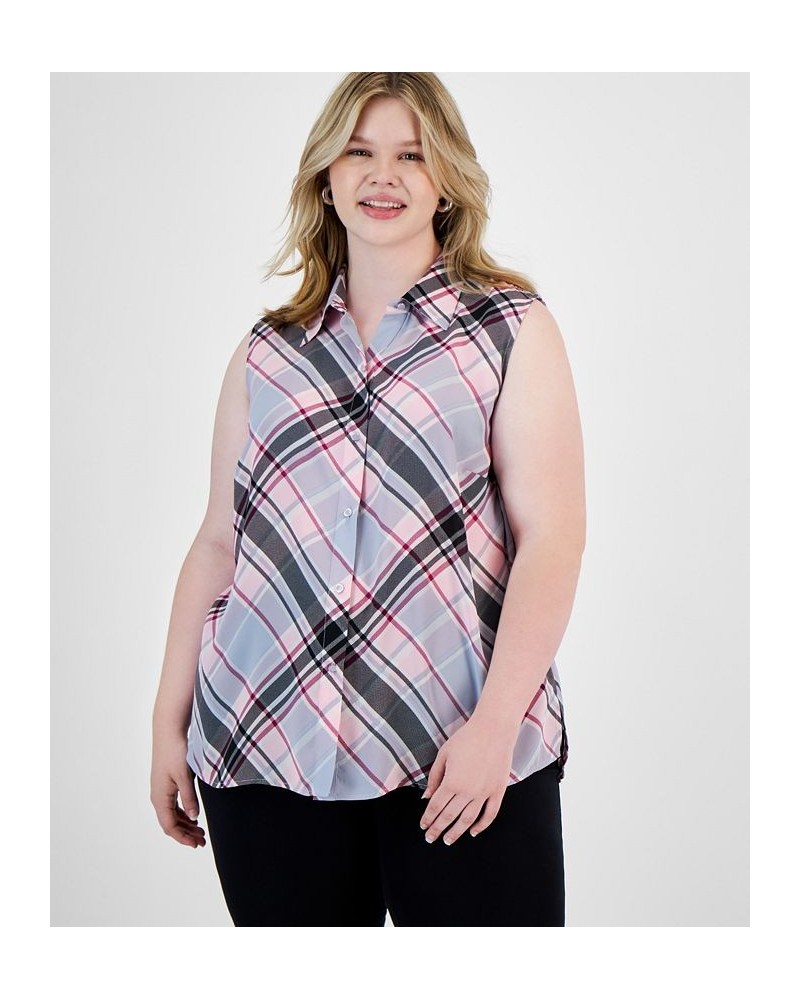 Plus Size Button-Front Sleeveless Top Pink Mist $24.97 Tops