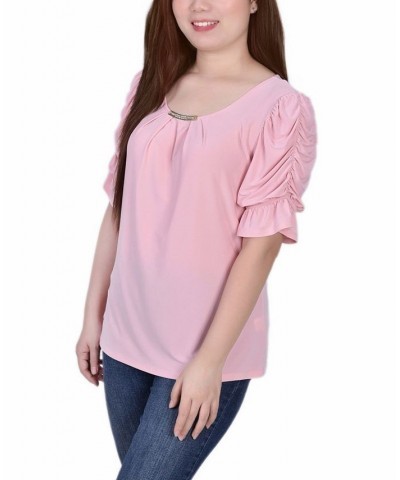 Petite Elbow Cuffed Sleeve Hardware Top Mellow Ros $15.19 Tops