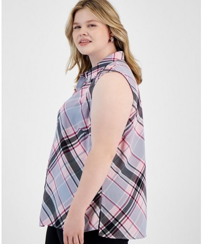 Plus Size Button-Front Sleeveless Top Pink Mist $24.97 Tops