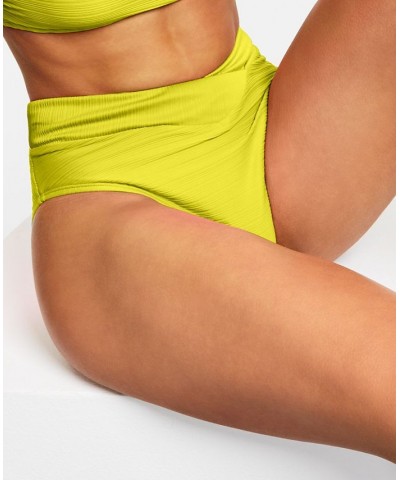 Juniors' Mint Spark Variegated Ribbed Bralette Bikini Top & Bottoms Yellow $14.00 Swimsuits