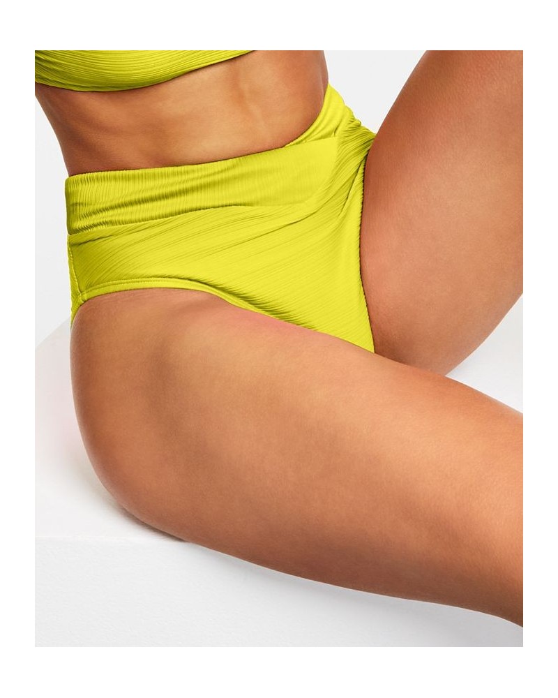 Juniors' Mint Spark Variegated Ribbed Bralette Bikini Top & Bottoms Yellow $14.00 Swimsuits