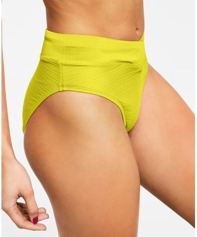 Juniors' Mint Spark Variegated Ribbed Bralette Bikini Top & Bottoms Yellow $14.00 Swimsuits