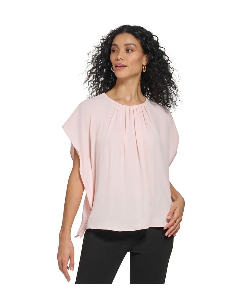 Women's Shirred Crewneck Flutter Sleeve Pink $15.99 Tops