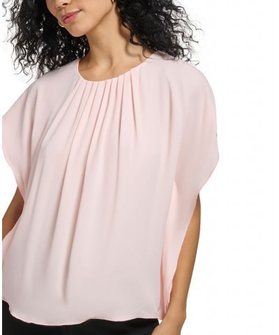 Women's Shirred Crewneck Flutter Sleeve Pink $15.99 Tops