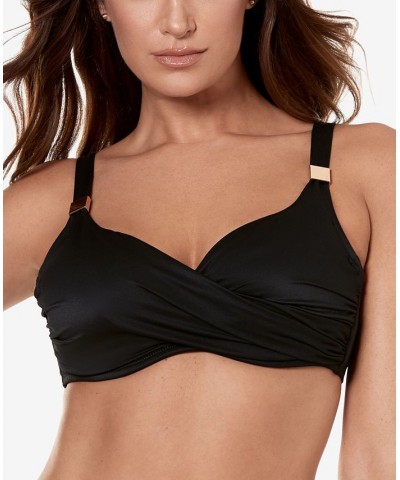 Bra-Sized Solid Underwire Surplice Bikini Top Black $47.04 Swimsuits