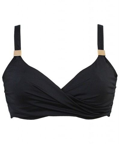 Bra-Sized Solid Underwire Surplice Bikini Top Black $47.04 Swimsuits