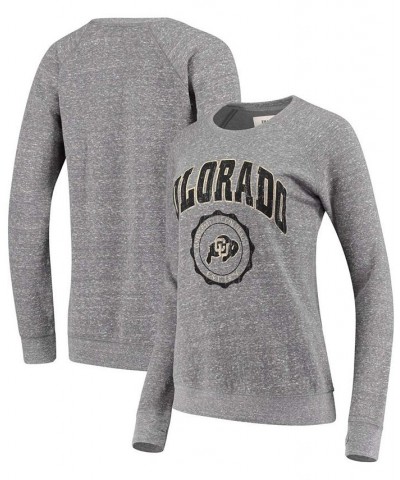 Women's Heathered Gray Colorado Buffaloes Edith Vintage-Like Knobi Pullover Sweatshirt Heathered Gray $41.24 Sweatshirts