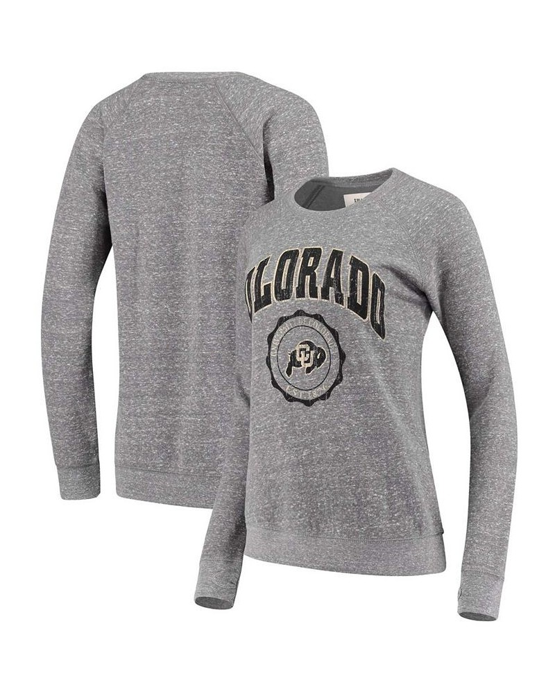 Women's Heathered Gray Colorado Buffaloes Edith Vintage-Like Knobi Pullover Sweatshirt Heathered Gray $41.24 Sweatshirts