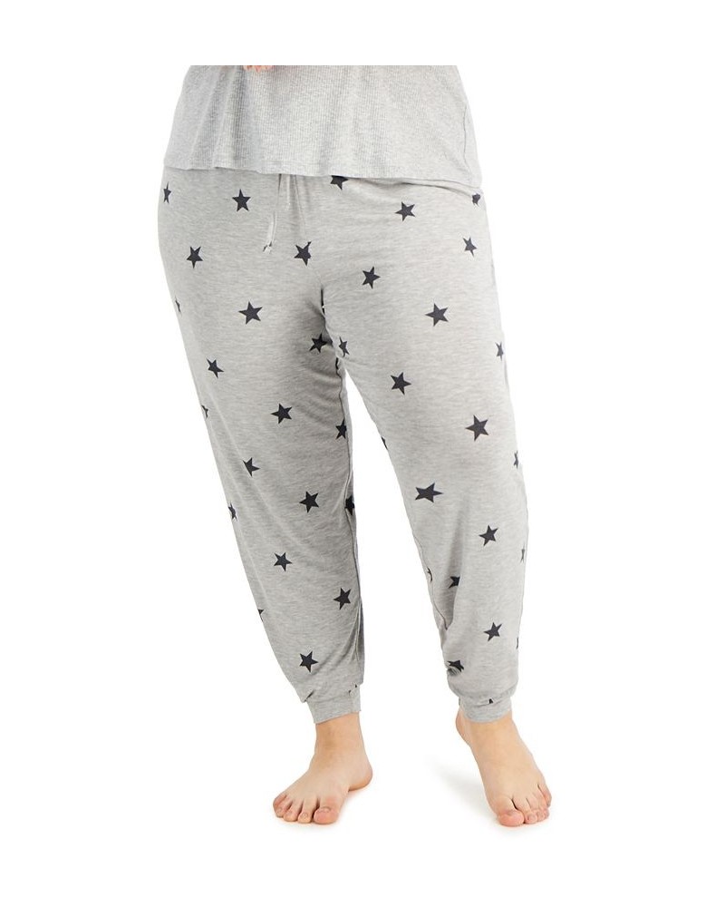 Plus Size Printed Smocked Jogger Pajama Pants Gray $12.43 Sleepwear