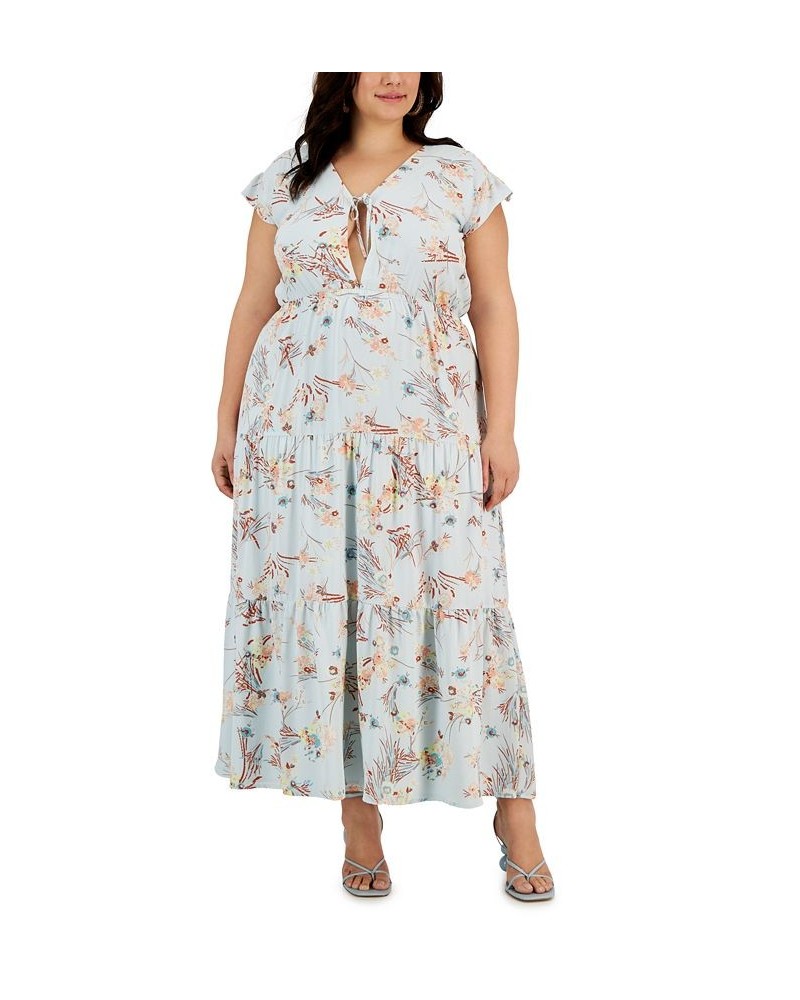 Plus Size Floral-Print Keyhole Tie-Detail Maxi Dress Sky Floral $43.24 Dresses