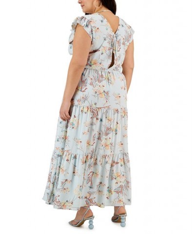 Plus Size Floral-Print Keyhole Tie-Detail Maxi Dress Sky Floral $43.24 Dresses