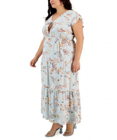 Plus Size Floral-Print Keyhole Tie-Detail Maxi Dress Sky Floral $43.24 Dresses