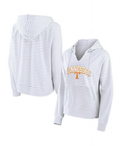 Women's Branded White Tennessee Volunteers Striped Notch Neck Pullover Hoodie White $33.14 Sweatshirts