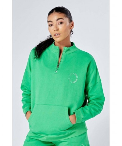 Twill Essentials Oversized Funnel Neck Zip-up Sweatshirt Green Green $29.52 Sweatshirts