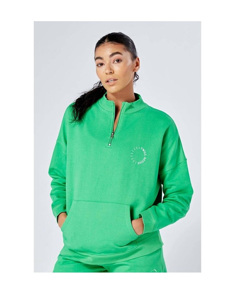 Twill Essentials Oversized Funnel Neck Zip-up Sweatshirt Green Green $29.52 Sweatshirts