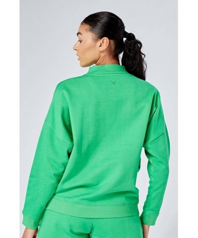 Twill Essentials Oversized Funnel Neck Zip-up Sweatshirt Green Green $29.52 Sweatshirts