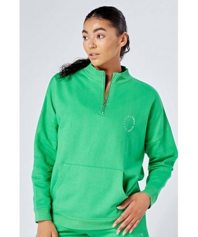 Twill Essentials Oversized Funnel Neck Zip-up Sweatshirt Green Green $29.52 Sweatshirts