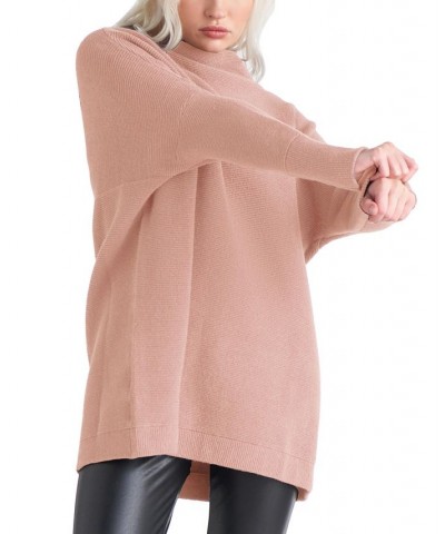Women's Long Sleeve Mock Neck Tunic Sweater Pink $37.74 Sweaters