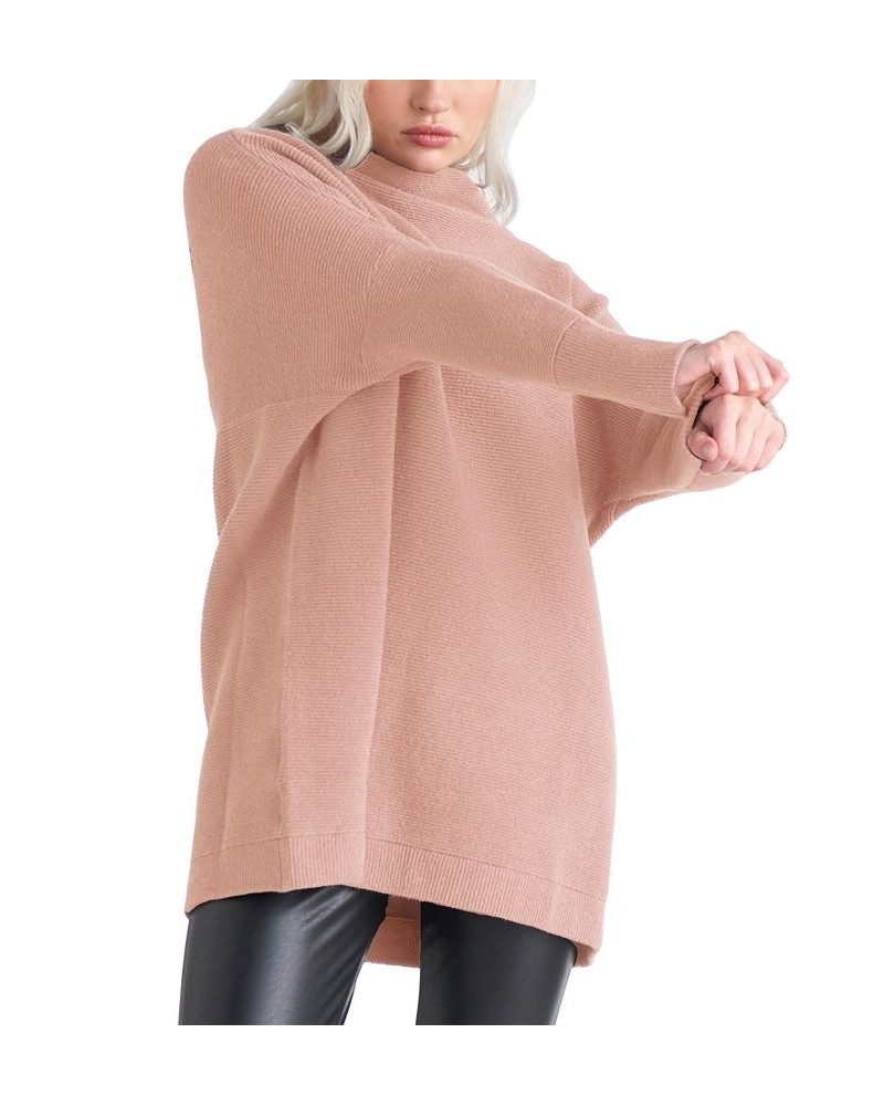 Women's Long Sleeve Mock Neck Tunic Sweater Pink $37.74 Sweaters