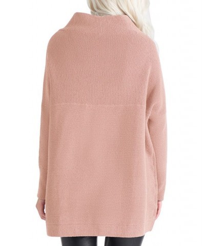 Women's Long Sleeve Mock Neck Tunic Sweater Pink $37.74 Sweaters