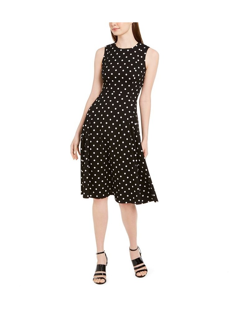 Polka-Dot Fit & Flare Dress Black/White $48.99 Dresses