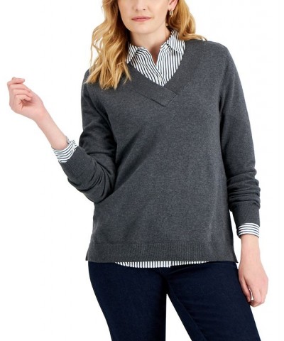 Women's Cotton V-Neck Sweater Chestnut Heather $14.87 Sweaters