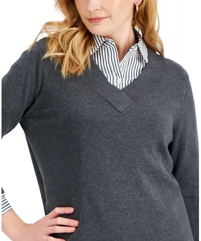 Women's Cotton V-Neck Sweater Chestnut Heather $14.87 Sweaters