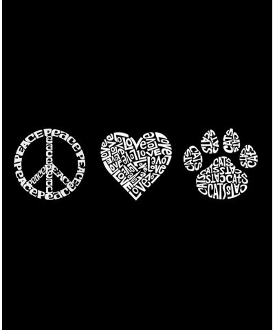 Women's Peace Love Cats Word Art V-neck T-shirt Black $15.05 Tops