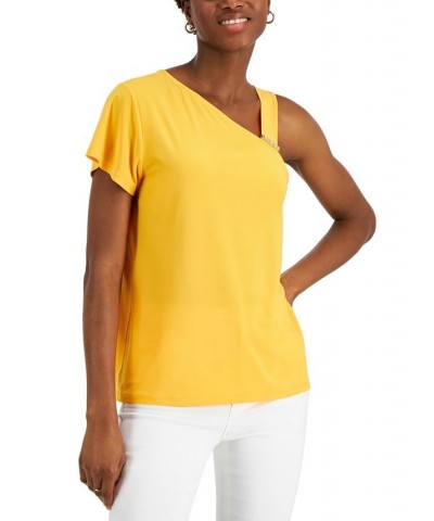 Asymmetrical Flutter-Sleeve Top Gold $28.98 Tops