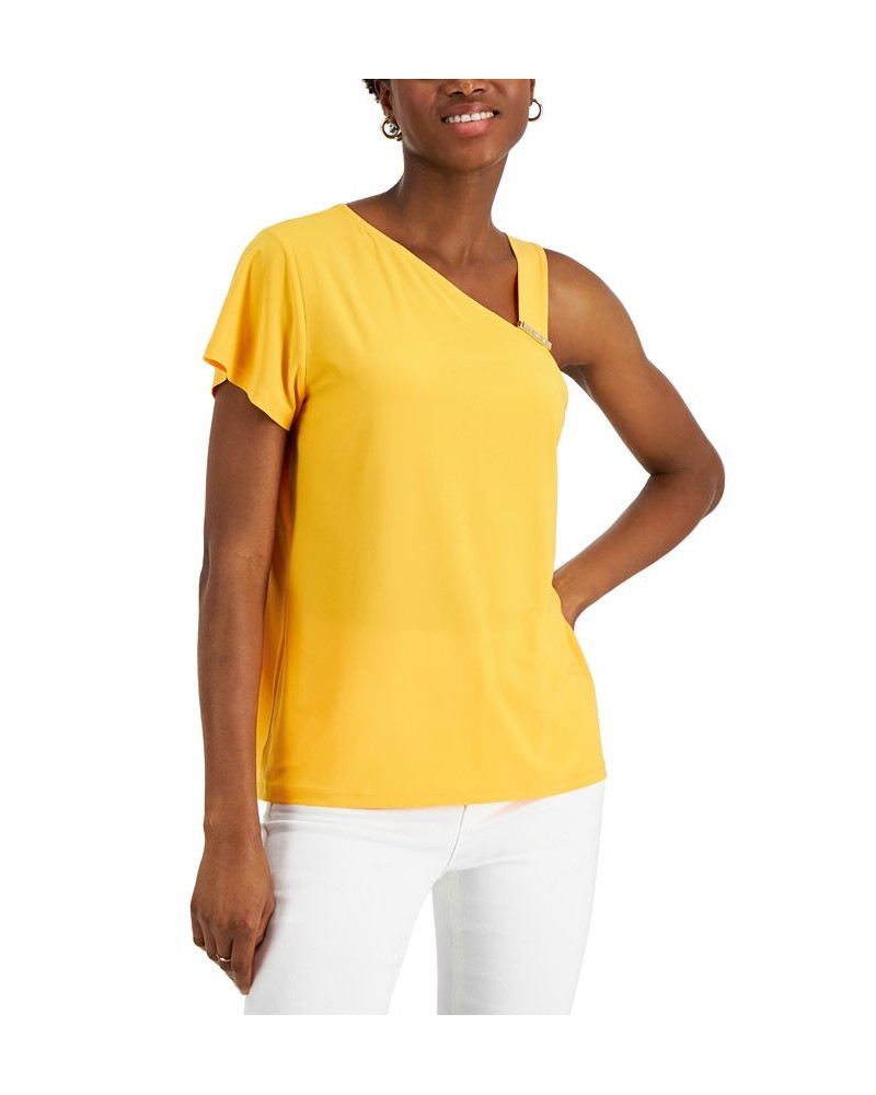 Asymmetrical Flutter-Sleeve Top Gold $28.98 Tops